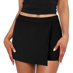 NWT Black Asymmetrical Mini Wrap Skort • XL • Trendy Club / Night Out